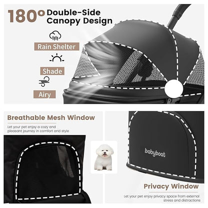 Lightweight Dog Stroller for Small Dogs & Cats Portable Compact Folded Pet Stroller Up to 35lbs Medium Pets One Click Folding Large Cat Carriage with Convertible Canopy Storage Basket-Black