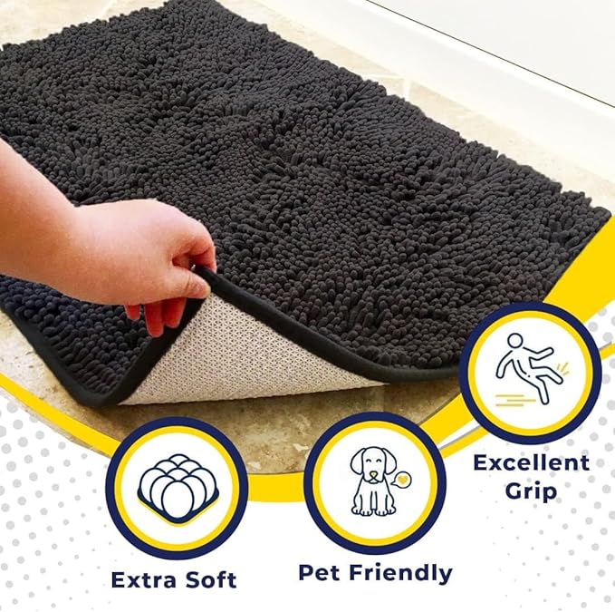Muddy Mat® Original Dog Door Mat for Muddy Paws, Super Absorbent Microfiber, Non-Slip Washable Pet Rug, Quick Dry Chenille Entryway Carpet, Machine Washable Indoor Outdoor mat, Charcoal 18"x28"