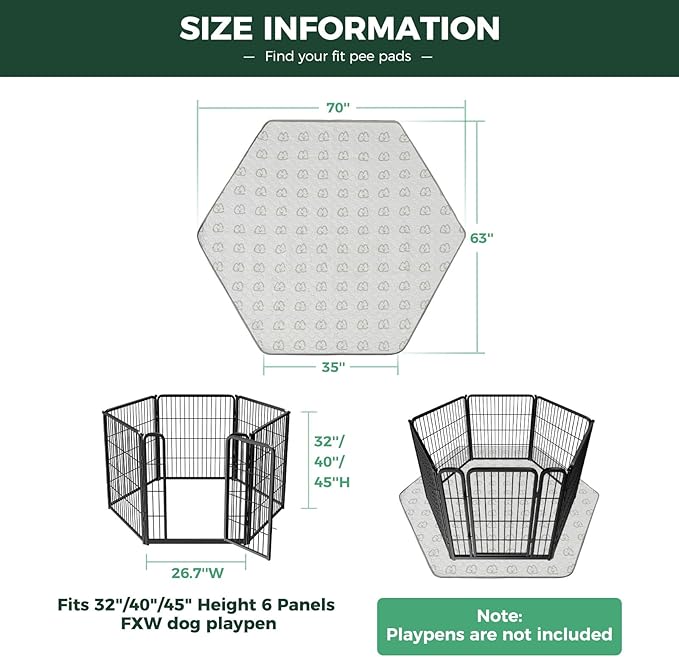 FXW Washable Pee Pads for Dogs, Puppy Pads with Super Absorbent, Specifically Designed for FXW Rollick/Homeplus 32/40/45inch 6 Panels Dog Playpen, 35" Hexagon, Khaki, 1 Pack