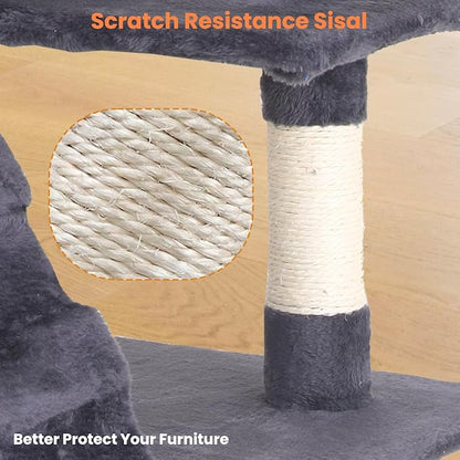 54.7" Ashy Cat Tower for Indoor Cats – Multi-Level Condo with Scratching Posts & Hanging Toys