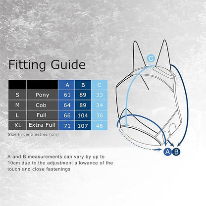 Harrison Howard CareMaster Pro Luminous Horse Fly Mask Large Eye Space Standard with Ears UV Protection for Horse Sky Blue Full Size
