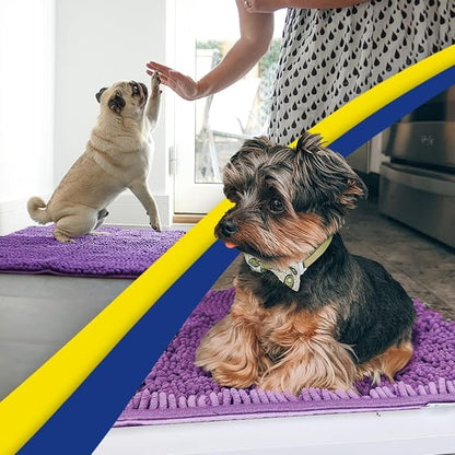 Muddy Mat® AS-SEEN-ON-TV Highly Absorbent Microfiber Door Mat and Pet Rug, Non Slip Thick Washable Area and Bath Mat Soft Chenille for Kitchen Bathroom Bedroom Indoor and Outdoor - Purple 24" x 72"