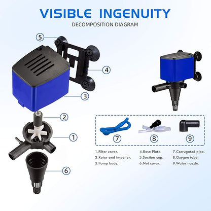 Water Pump 660 GPH Submersible Internal Aquarium Powerhead Water Pump Ultra Quiet for Aquarium,Fish Tank -4 Pack