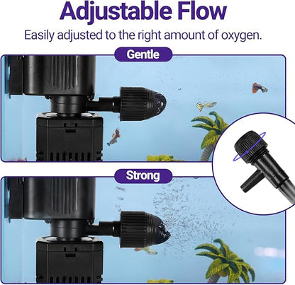 OiiBO 11W Aquarium Internal Filter, 317 GPH Fish Tank With Adjustable Aeration System, 360 Wave-Maker Submersible for 10-50 Gallon Tank - Black