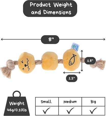 Curry Fishball Soft Plush Squeaky Dog Pull Toy - Durable, Iconic, Cute & Fun Rope Toy for Interactive Bonding Time, Sliding Mechanism, Hide Food for Puzzle Play, Small Medium Dogs