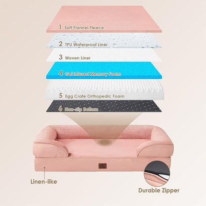 EHEYCIGA Orthopedic Dog Bed for Medium Dogs, Waterproof Memory Foam Medium Dog Beds with Sides, Non-Slip Bottom and Egg-Crate Foam Pet Couch Bed with Washable Removable Cover, Dusty Pink