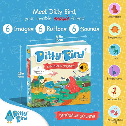 Ditty Bird Dinosaur Book for Toddlers | Realistic Dino Sound Book | Interactive T-Rex Board Books for Toddlers 1-3 | Sensory, Musical Books for Dino Lovers | Sturdy Nursery Rhyme Toys for Baby