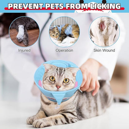 KOOLTAIL Cat Cone Collar, Adjustable Soft Comfortable Cat Recovery Collar to Stop Licking, Foldable Donut Water Resistant Pet Cone for Small Large Cats Kittens After Surgery Shark S