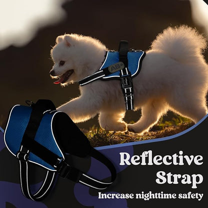 rabbitgoo Dog Harness for Large, Easy On Pet Vest with One Buckle, No Pull Adjustable Service Harness with D-Ring & Handle, Reflective for Safety Walking, Training, Blue, L