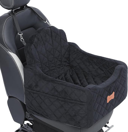 Dog Car Seat for Small Dogs Under 30lbs, Detachable Washable Pet Booster Seat with Safety Belt & Storage Pockets, Travel Car Bed, Black