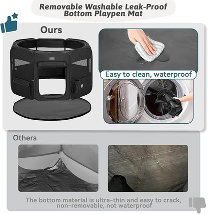 PETSFIT 45.5" Dog Playpen Indoor/Outdoor-Jump-Proof 28.5" Height with Removable Waterproof Mat & Zippered Roof | RV, Camping, Travel Dog Pen | Whelping & Cat Observation Space(45.5"L x 45.5"W x 28.5H)