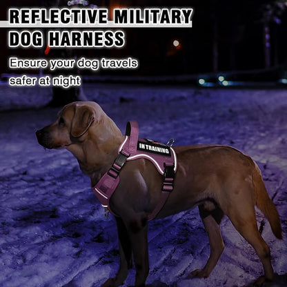 WINSEE Service Dog in Training Harness with 5 PCS Patches, Reflective Tactical Dog Vest Harness, Adjustable Soft Oxford Pet Harness with Easy Control Handle, Hook & Loop Panels for Walking Hiking