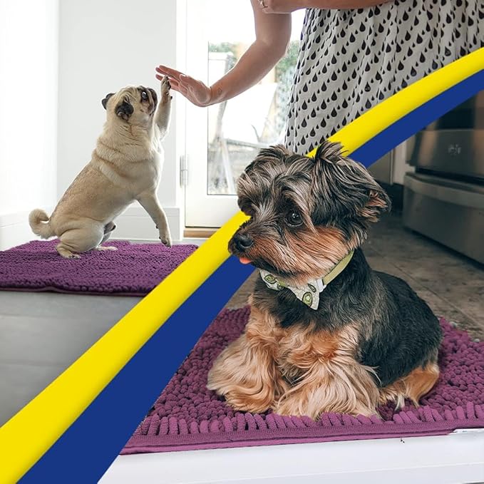 Muddy Mat® Shown on TV – Super Absorbent Door Mat Indoor, Microfiber Quick Dry Chenille Entryway Rug, Non-Slip Front Door Mat, Indoor Mats for Entryway, Machine Washable Pet Rug, Dark Purple 36"x60"