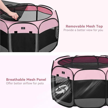 A4Pet Puppy Playpen Indoor, 39.5” Portable Pet Playpen with Bowl, Suitable for Puppies, Kittens, and Small Animals, Removable Zipper & Mesh Panel(16”W × 10”H)