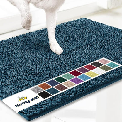 Muddy Mat® Original Dog Door Mat for Muddy Paws, Super Absorbent Microfiber, Non-Slip Washable Pet Rug, Quick Dry Chenille Entryway Carpet, Machine Washable Indoor Outdoor mat, Atlantic Blue 36"x120"