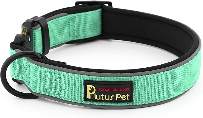 Plutus Pet Tactical Dog Collar, Reflective, Adjustable Heavy Duty Dog Collar, Soft Padded and Comfortable, for Small Medium and Large Dogs (Teal, M)