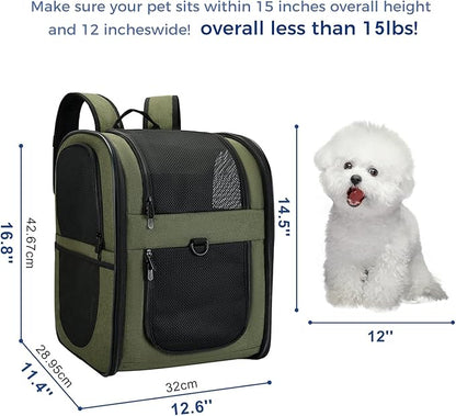 Apollo Walker Dog & Cat Carrier Backpack for 4-15lb Pets - Ventilated Safe Design with Padded Back Support, Breathable Mesh Pet Backpack for Hiking, Travel, Outdoor (Green)