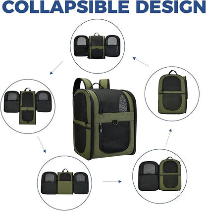 Apollo Walker Dog & Cat Carrier Backpack for 4-15lb Pets - Ventilated Safe Design with Padded Back Support, Breathable Mesh Pet Backpack for Hiking, Travel, Outdoor (Green)