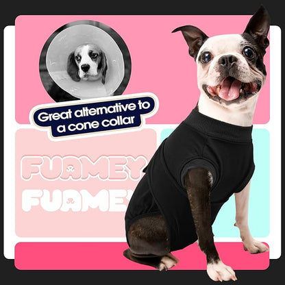 FUAMEY Dog Recovery Suit Male,Dogs Surgery Neuter Suits Puppy Spay Shirts for Female Protect Dog's Skin Anti Licking Abdominal Wounds Doggie Onesie Pet Bodysuit Alternative to Cone Black L