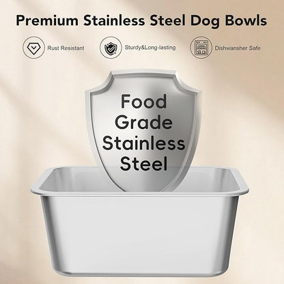 Decflow 10L Stainless Steel Dog Water Bowl, No Spill Anti-Splash Dog Bowls with XXL Silicone Mat, Spill-Proof Slow Feeder for Messy Drinkers, Heavy Duty Pet Bowls for Indoor/Outdoor Use Grey