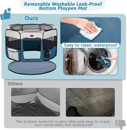 PETSFIT 29" Puppy Playpen with Removable Waterproof Mat & Zippered Roof | RV, Camping, Travel Dog Pen | Indoor/Outdoor Whelping & Cat Observation Space(29.5"x29.5"x16.5"H)