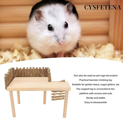 Hamster Cage Platform, Decorative Wooden Small Pet Activity Playground with Ladder, Hamster Wooden Platform for Squirrel Guinea Pig Golden Bear Sugar Glider