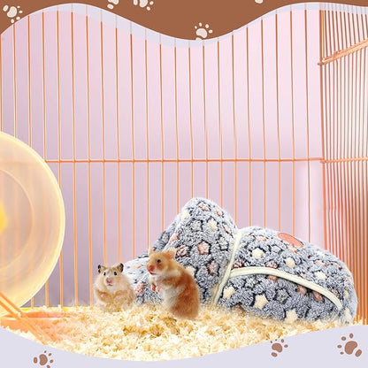 Wenqik 2 Pcs Guinea Pig Bed Cuddle Warm Hideout Small Animal Sack Cozy House Bedding Sleeping Cushion Portable Pet Carrier Cage Nest for Rabbit Hamster Rat (Blue, Khaki,Star)