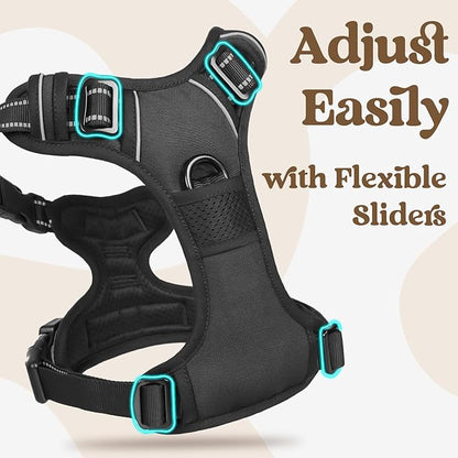 rabbitgoo Dog Harness for Large, No Pull Pet Harness with 3 Buckles, Adjustable Soft Padded Vest with Control Handle, Walking Reflective Pet Vest for Extra Large Dogs, Black, XL