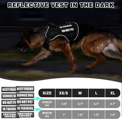 WINSEE Service Dog in Training Mesh Harness with 10 Pet Patches, Soft Air Mesh Breathable Tactical Dog Molle Vest, Reflective Military Pet Vest for Walking Hiking for Large Dogs