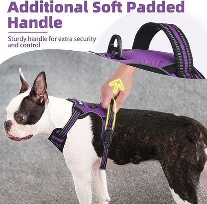 PUPTECK No Pull Dog Harness Medium Sized, Adjustable Reflective Dog Harness with Handle Easy Control, Comfortable Soft Padded Pet Vest Harness for Medium Dogs, Solid Purple M