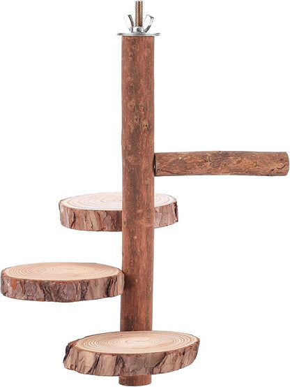 Natural Wood Bird Perch Stand Platform, Hanging Round Wooden Rotating Platform Pet Parrot Bird Cage Perches for Parakeet Parrots Cockatiel Hamster Gerbil Chinchillas(Round Platform)