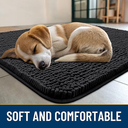 Smiry Dog Door Mat for Muddy Paws 47x32, Absorbs Moisture and Dirt Doormat, Non-Slip Washable Quick Dry Chenille Front Door Mat Indoor Entrance, Entryway Carpet for Inside Floor, Black