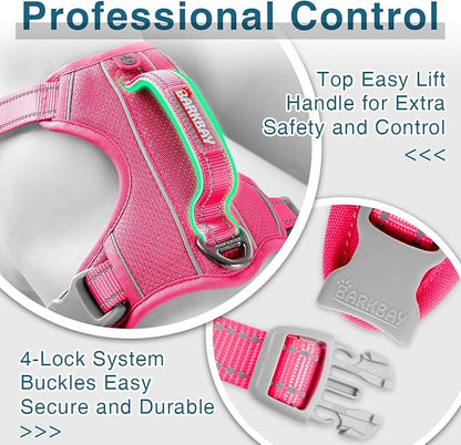 BARKBAY Dog Harness No Pull with ID Tag Pocket - Heavy Duty, Reflective, Easy Control for Large Dogs(Pink,L)