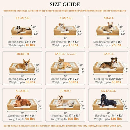 Comfort Expression Medium Dog Beds Waterproof Orthopedic Foam Dog Sofa Beds for Medium Large Dogs Comfy Pet Bed with Washable Removable Cover & Non-Slip Bottom(Medium,Khaki)