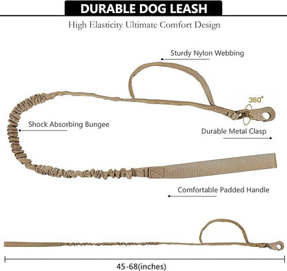 Tactical AirTag Dog Collar Leash Set - Heavy Duty, Adjustable GPS Collar Compatible with Apple AirTag, with Holder & Control Handle for Medium/Large Dogs [ Brown, L ]