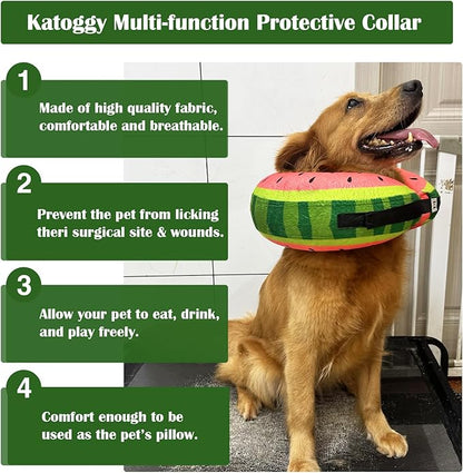 Katoggy Inflatable Dog Cone Collar for Dogs After Surgery, Soft Adjustable Blow up Donut E-Collar for Small Medium Large Dogs and Cats