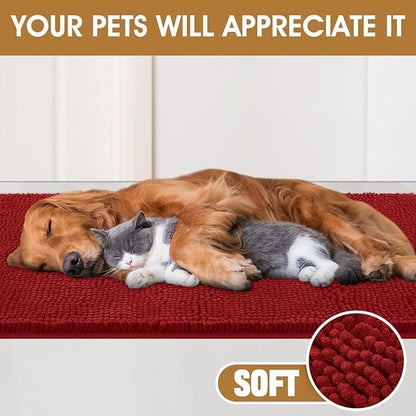 IM HOME Extra Large 71" x 25" Red Dog Door Mats for Muddy Paws, Chenille Absorbent Dog Mat, Non Slip Heavy Mud Mat for Dogs, Soft Pet Bed Mat for Entryway, Mud Paws, Inside Floor