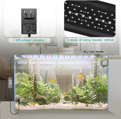 24/7 LED Aquarium Light, IP68 Waterproof Extendable Bracket Fish Tank Light with Timer, 7 Colors, 10 Level Adjustable Brightness, DIY Mode Full Spectrum Aquarium Plant Light for 18-24 Inch Fish Tank