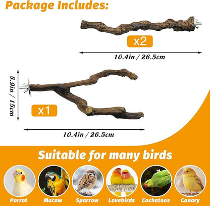 kathson 3pcs Natural Parrot Perch for Cage Wooden Bird Perches Grape Bird Stick Parakeet Climbing Standing Branches Toy Chewable Cage Accessories for Small Budgies Cockatiels Lovebirds Budgies