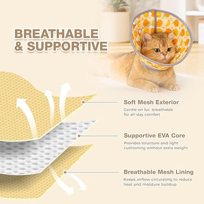 Avont Cat Cone Collar Soft to Stop Licking, Adjustable Foldable Lightweight Kitten Recovery Collar After Surgery for Small Dogs, Elizabeth Cone of Shame Alternative -Orange(M)