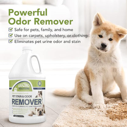 Pet Stain and Odor Remover - Enzyme Cleaner, Pet Urine Odor Eliminator Refill - Floor & Carpet Cleaner, Pet Deodorizers For Home, Fabric Freshener W/Fresh, Clean Scent, 1 Gallon
