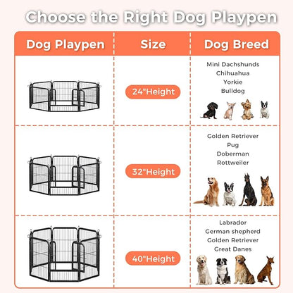 40 Inch Dog Playpen - 8 Panels Metal Pet Exercise Pen for Medium-Large Dogs, Indoor/Outdoor Dog Fence for Yard, Garden, Camping & RV Travel