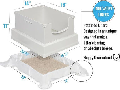 V2 Deluxe Cat Litter Box Starter Kit, Includes 56ct Disposable Standard Sifting Liners, White