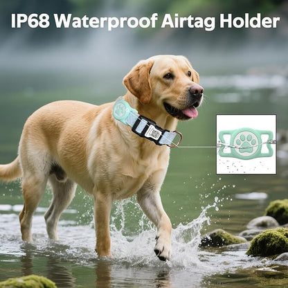 Dog Collar with Waterproof AirTag Holder & Anti-Lost QR Code, Cute Bling Warpping Adjustable Width for Small Medium Large Pet (Light Blue, M)
