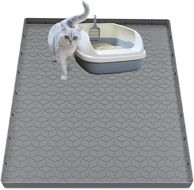 Cat Litter Mat for Litter Box, Silicone Large Cat Litter Trapping Mat - 28x22 in, Waterproof & Non-Slip, Durable & Easy Clean, Gray
