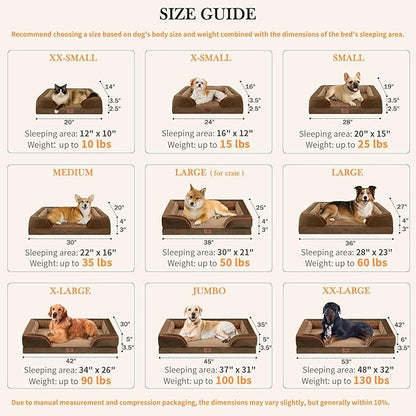 Comfort Expression Medium Dog Beds Waterproof Orthopedic Foam Dog Sofa Beds for Medium Large Dogs Comfy Pet Bed with Washable Removable Cover & Non-Slip Bottom(Medium,Brown)