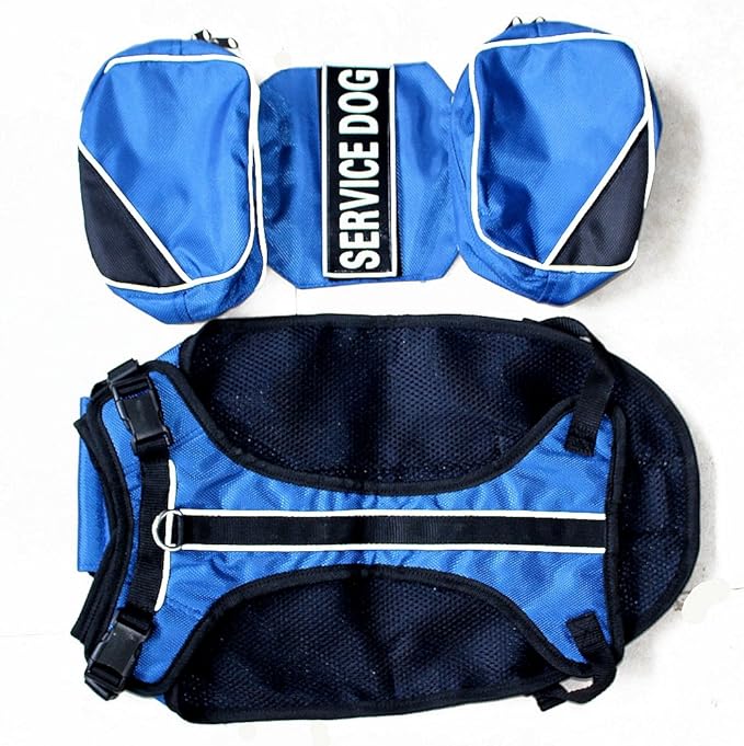 Serijoars Dog Vest Harnesses with Saddlebag Backpack for Camping & Travel - Reflective Hound Hiking Backpack Saddle Bag - Lightweight Vest Harness for Medium & Large Dogs (Blue, S)