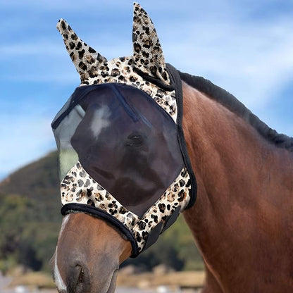 Harrison Howard LumiVista Horse Fly Mask Standard with Ears UV Protection for Horse Leopard Print M Cob
