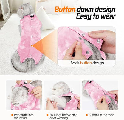 Cat Recovery Suit, Cat Onesie, Pink, S