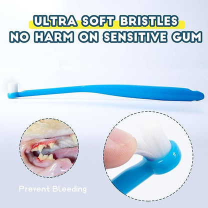 Small Dog Toothbrush, Cat & Puppy Tooth Brushing Kit, Ultra Soft & Mini Head Teeth Brush for Kitten & Tiny Pet, Doggy Toothbrushes Deep Dental Cleaning, 2 PCS - Blue